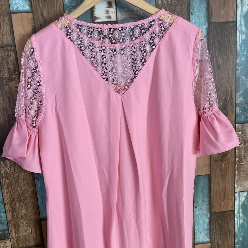 Pink crotchet top baby doll layered dress - Picture 14 of 16